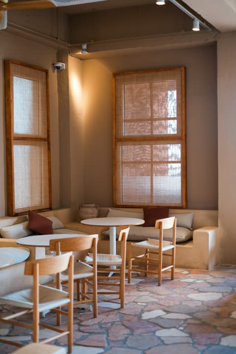 The café with wooden tables